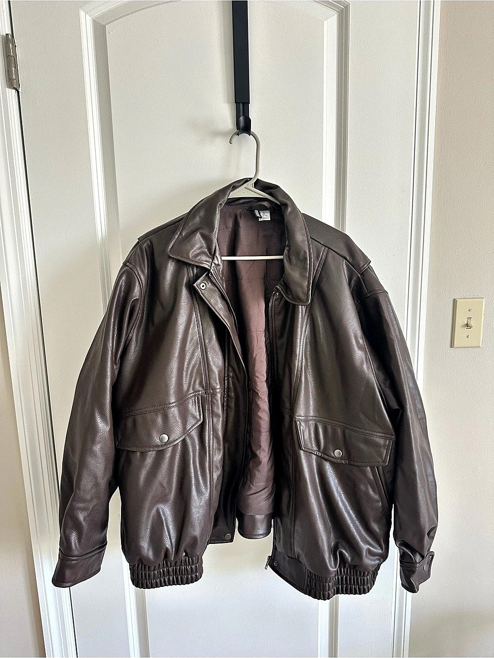 H&M Brown Faux Leather Bomber Jacket